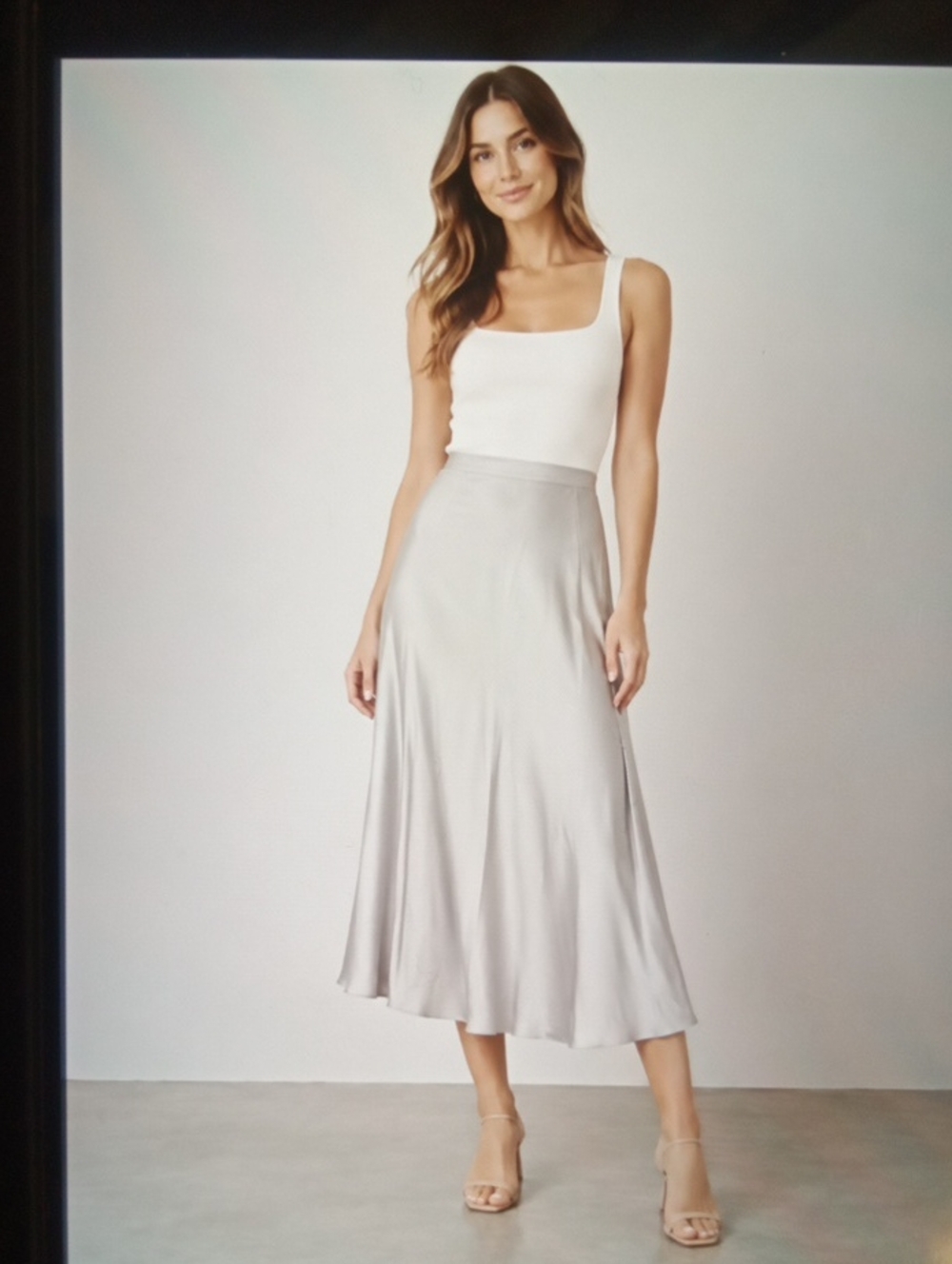 J Crew Gwyneth Satin Slip Skirt Vintage Dove Color Midi Capsule Quiet Luxury M